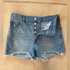 LOFT Distressed High-Rise Denim Shorts - Light Blue Size 2 Spring Cotton